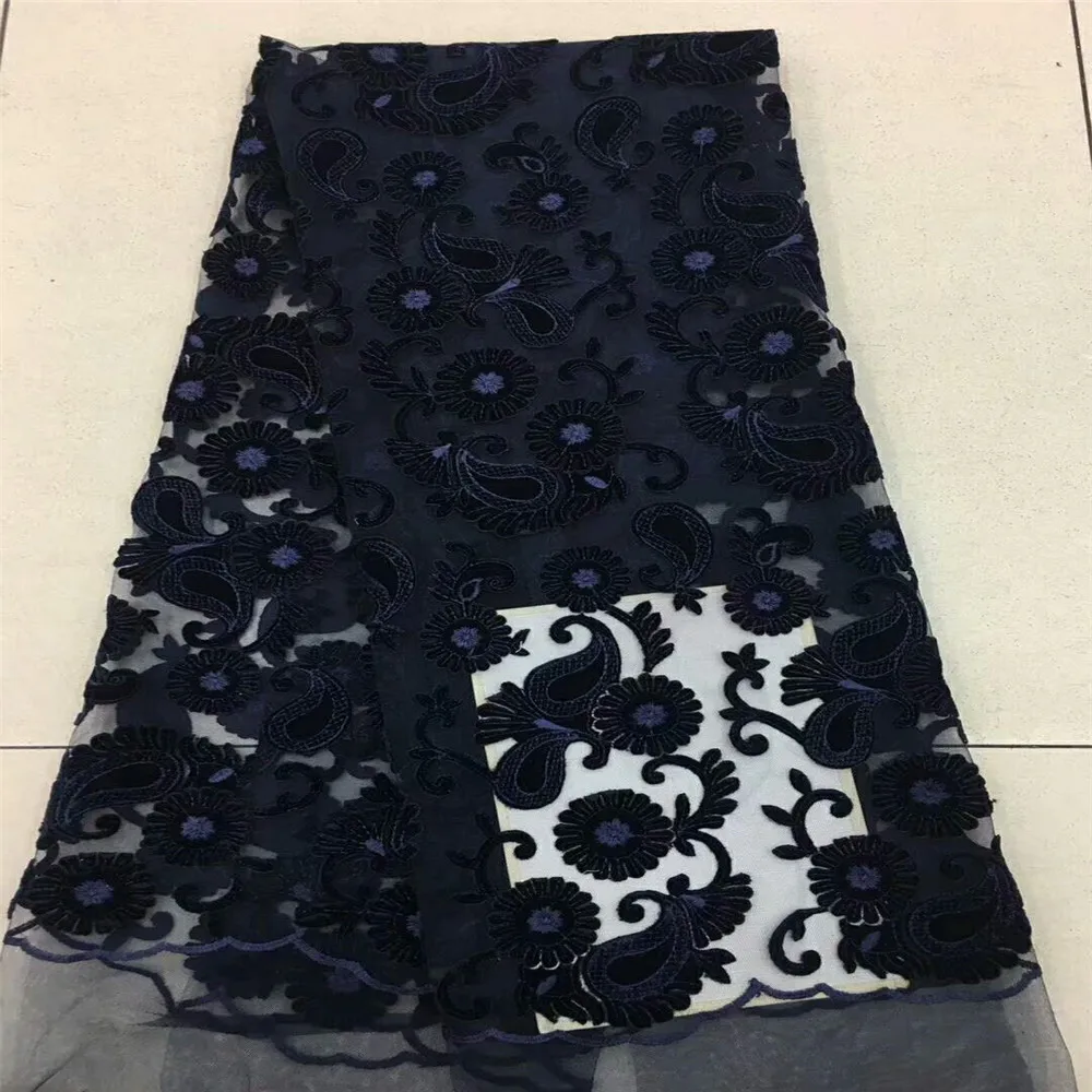 

Latest 5 Yards Polyester Navy Blue African Embroidery Laces For Evening Party Dress X403-07