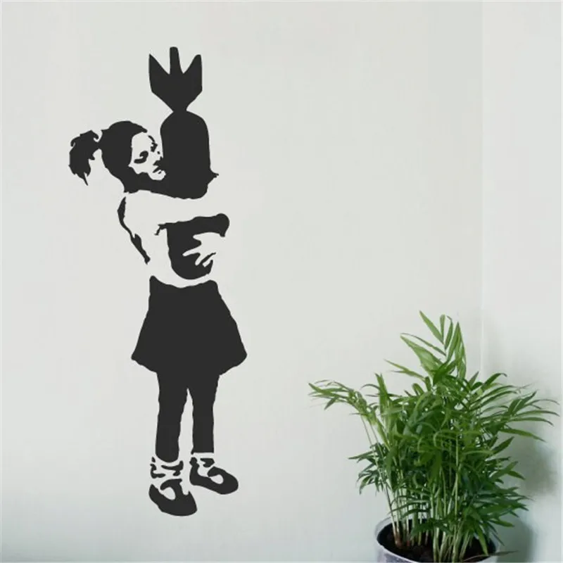 2018 New Banksy Wall Decal Bomb Hugger Girl Wall Sticker Urban Vinyl