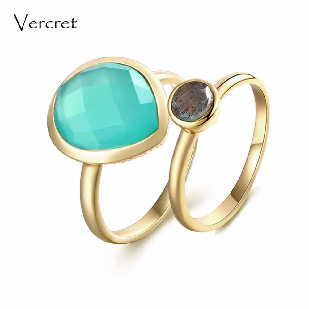 Vercret real 925 sterling silver natural stone rings for women ring set