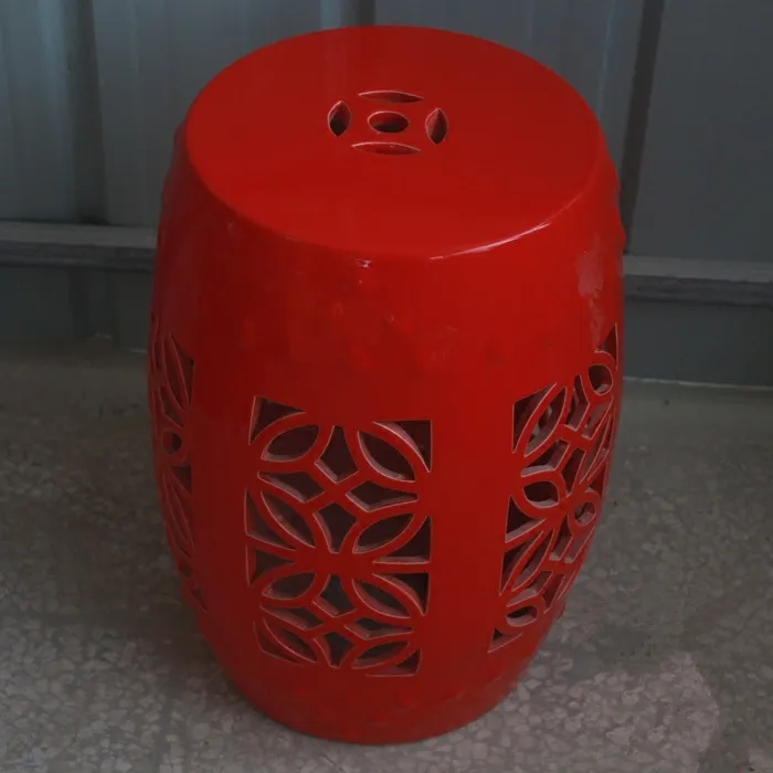 Hollow Red Jingdezhen Porcelain chinese garden stools Ceramic toilet stool bathroom stool dressing toilet stool (1)