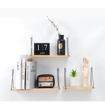 

Nordic minimalist Non Perforated Wall Mounted wooden wall shelf Solid word partition shelf creative Wall partition shelf