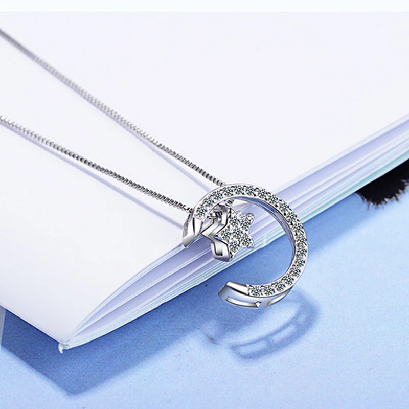 

Fashion Women 925 Sterling Silver Necklaces Jewelry Cubic Zirconia Moon Star Necklaces Pendants for Party Birthday Gifts