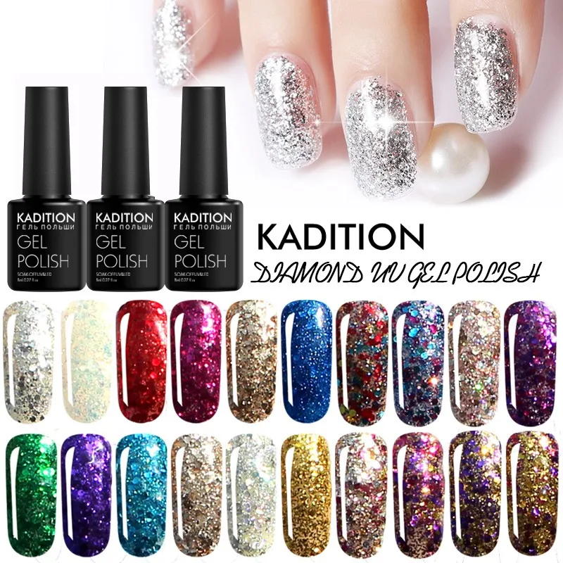 

KADITION 8ml Diamond Nail Gel Varnish Glitter LED UV Gel Manicure Vernis Semi Permanent Gel Lak Shiny Sequins Gel Nail Polish