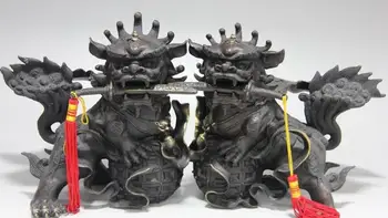 

China Feng Shui bronze copper Evil Kirin kylin Guardian Door Foo Dog Lion statue