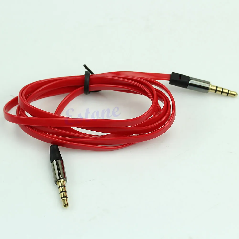 

3.5mm 4 Flat Noodle Record Pole Male To Male M/M Stereo Audio AUX Cable Cord