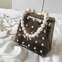 Модные прозрачные сумочки из ПВХ для женщин известных брендов, прозрачные маленькие сумки с жемчугом, новинка года, летняя женская сумка через плечо