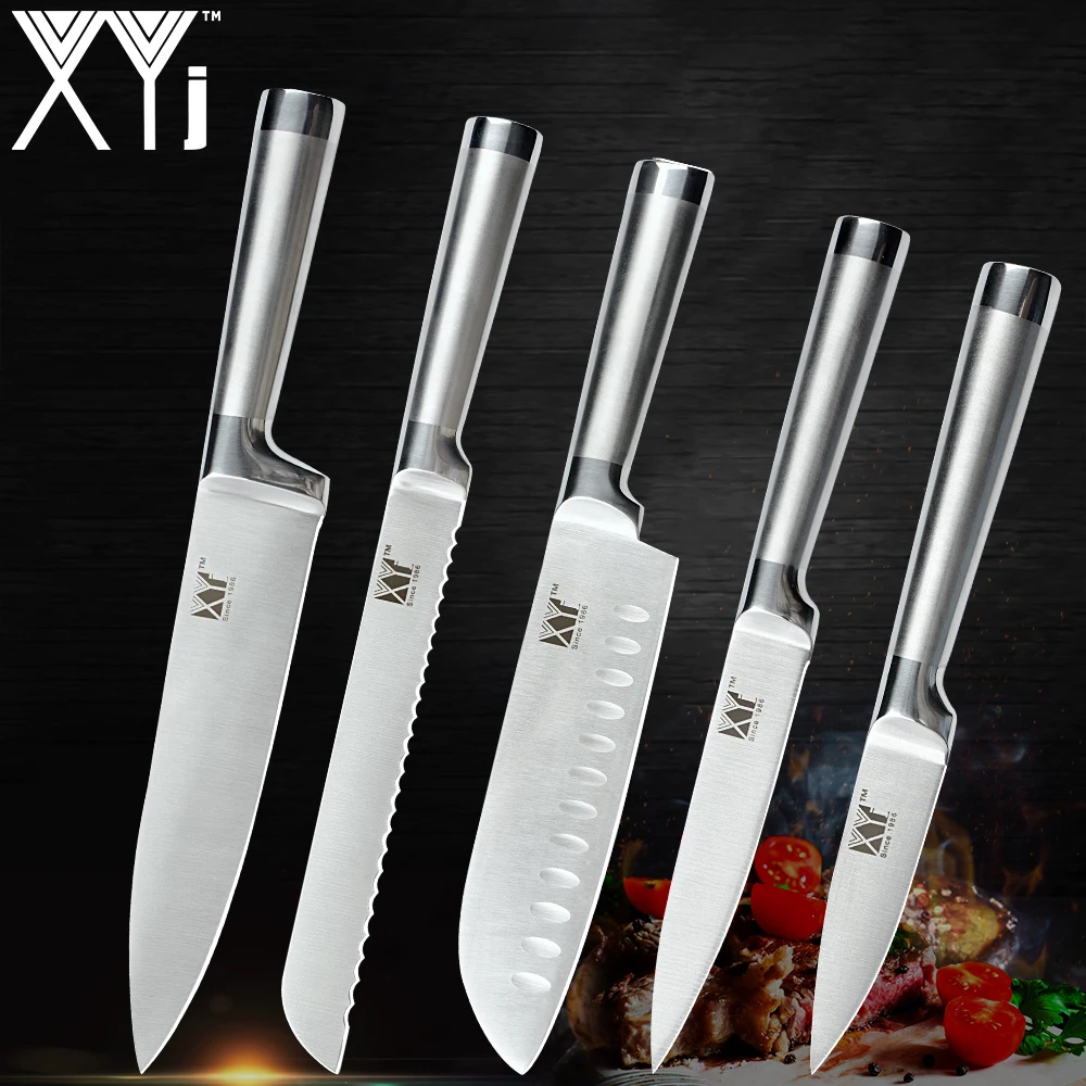

XYj Best Kitchen Knife Set Chef Bread Santoku Utility Paring Knife 5 PCS Set 7Cr17 Stainless Steel Knives Lady Cooking Tools