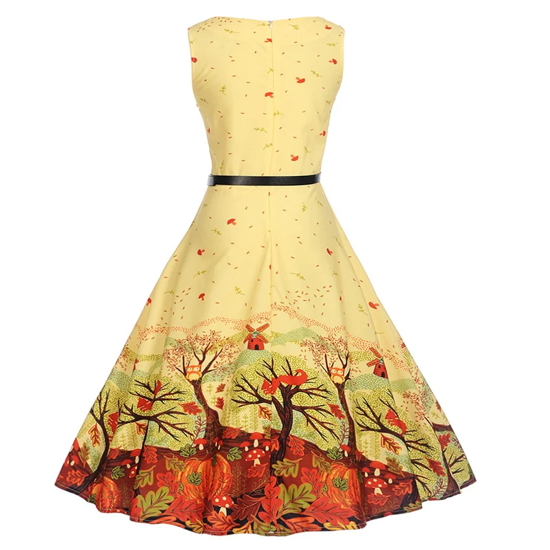 Kostlich 2018 Casual O-Neck Floral Print Dresses With Sashes Summer Hepburn Vintage Dress Women Big Swing Dress Plus Size  (3)