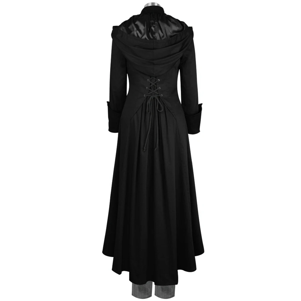 

2018 Women Medieval Retro Hooded Coats Vintage Gothic Steampunk Trench Coat Female Uniform Cosplay Costume Outwear Plus Size 4XL