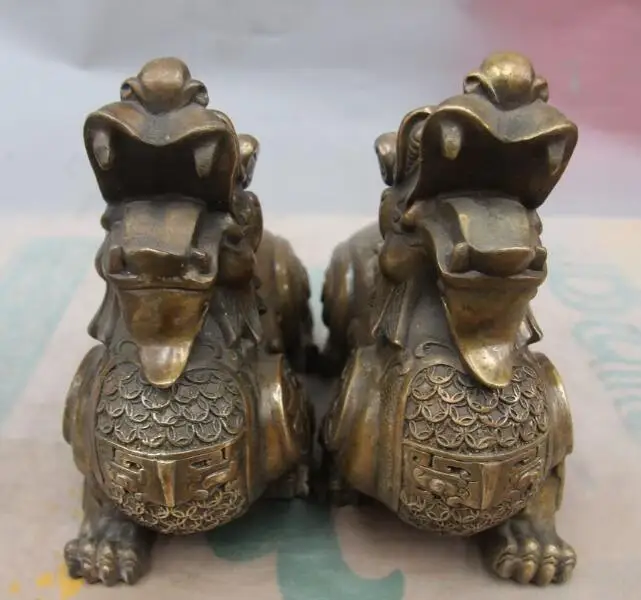 

S01736 7 China Bronze Copper Fengshui Pixiu Brave troops Wealth Fu Foo Dog Lion Statue B0403