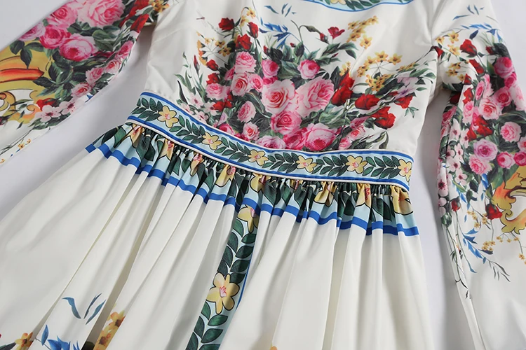 Vestido Boho Длинные платья Свежий полный рукав элегантный топ модный принт ваза длиной до щиколотки праздничное подиумное платье Весна