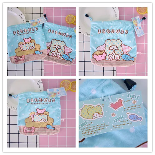 cool 1PCS Marumofubiyori Bear Cartoon Drawstring Bags Cute Plush storage handbags makeup bag Coin Bundle Pocket