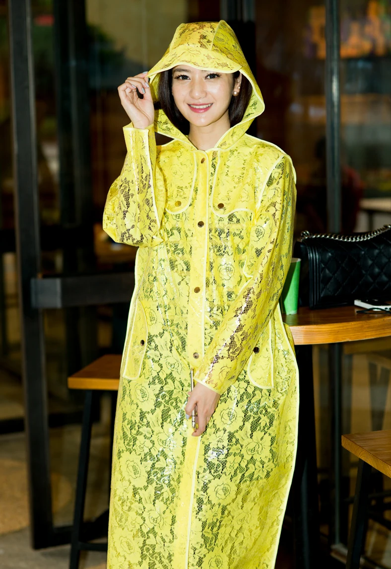 Fashion Lace Womens Long Trench Raincoats Yellow burberry_ women Hooded