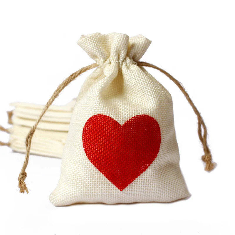 New Jute Bag Red Heart Gift Bags 10X14Cm Wedding & Engagement Party