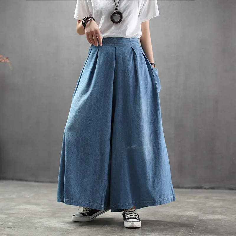 SuperAen/2019 новые летние женские длинные джинсы однотонные повседневные женские брюки с широкими штанинами в Корейском стиле длинные джинсы