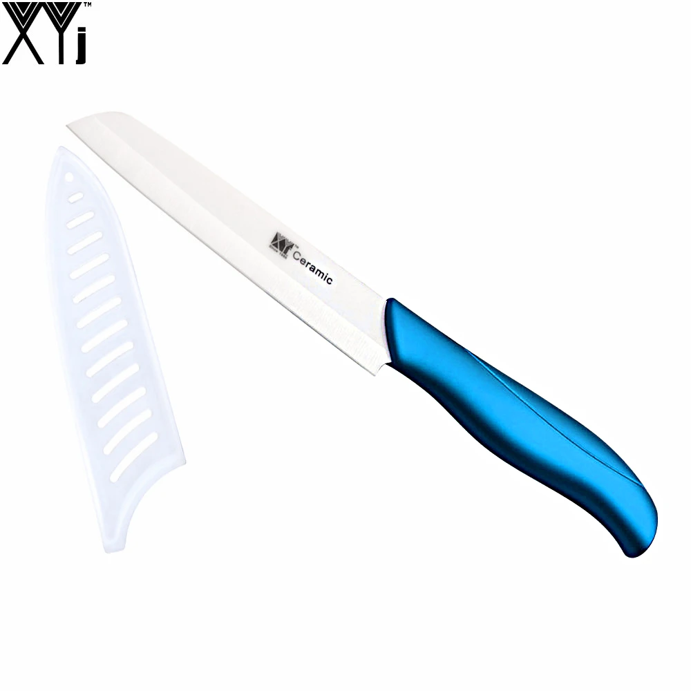 4 Inch Zirconia Blade Santoku Ceramic Knife Blue Handle White Blade New