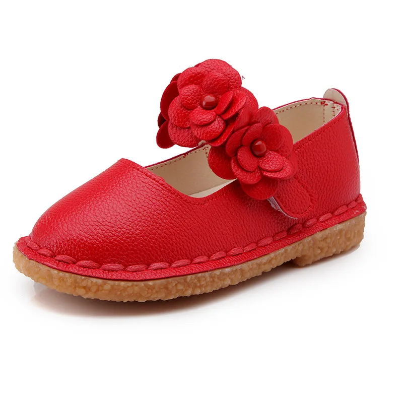 Red Pink White Childrens leather Shoes Girl Princess Flower Non-slip soft bottom Shoes Kids Shoes For baby Girls 1 2 3 4 5 6-14T