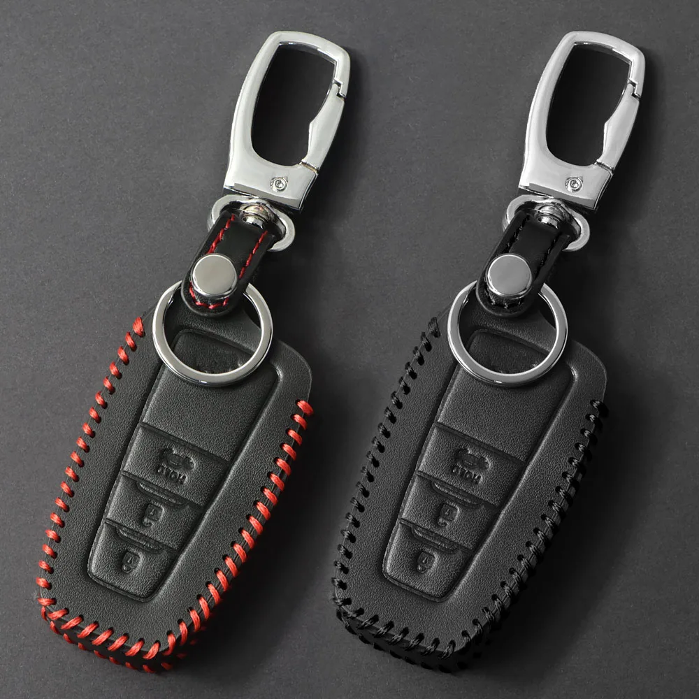 

Leather Remote Car Keychain Key Cover Case For Toyota Camry CHR Prius Corolla RAV4 Prado 2017 2018 3 Button Auto Accessories