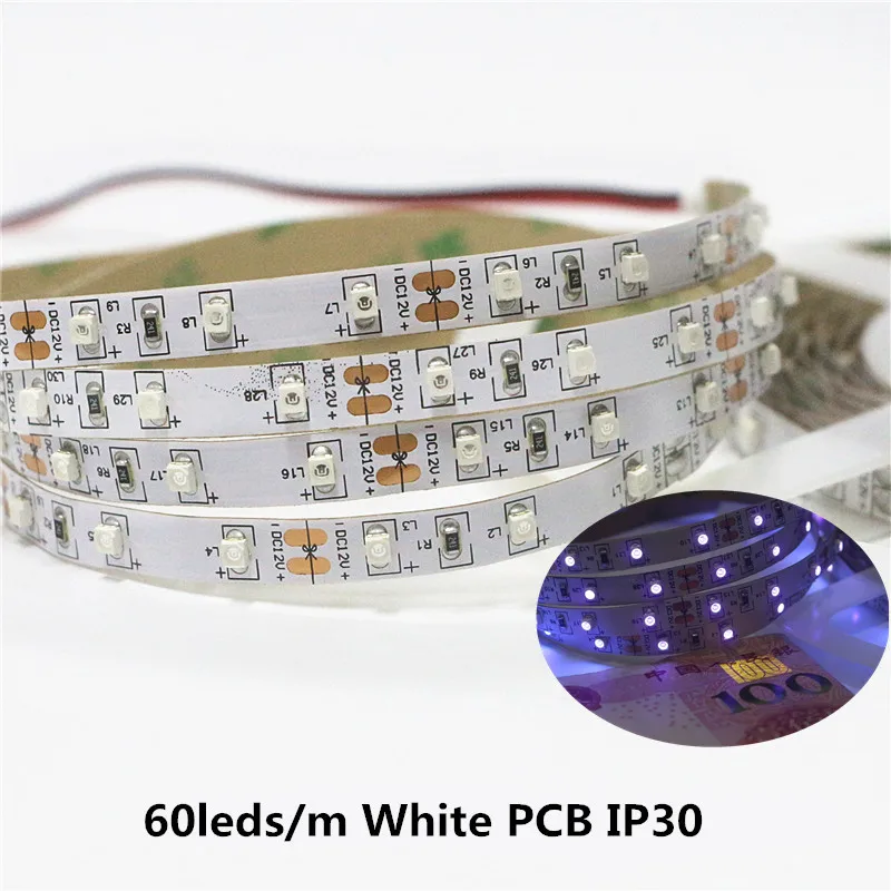 УФ светодиодный светильник 3528 SMD 60/120 светодиодный s/m 395-405nm ультрафиолетовый луч светодиодный Диодная лента фиолетовая гибкая лента лампа+ адаптер питания