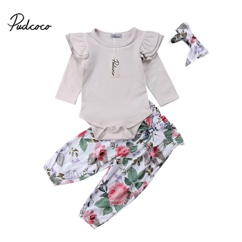 

Pudcoco Newborn Baby Girls Winter Autumn Clothes Flying Long Sleeve Romper Tops Floral Bow Pants Outfits Set Toddler Clothing
