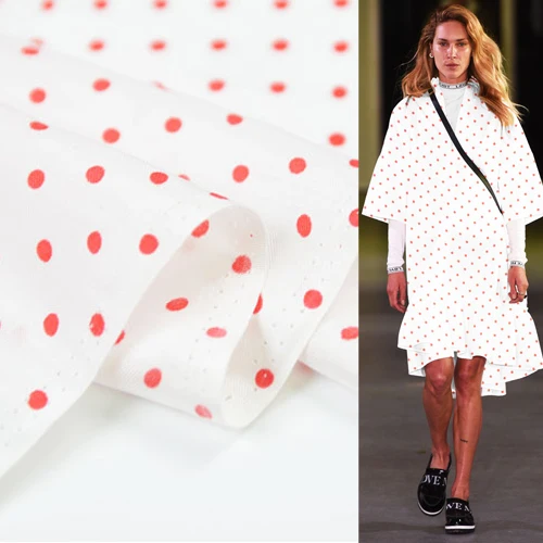 Red polka dot print silk blending cotton fabric twill 14momme 140cm width SCT319 | Дом и сад