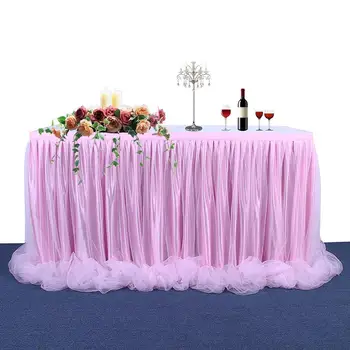 

AsyPets Threaded Ribbon Table Skirt with Tulle Elegant Party Wedding Table Decoration(Long Tulle)-15