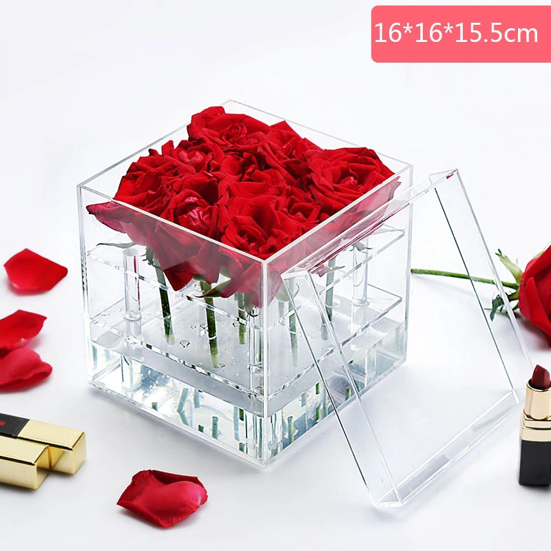

Acrylic Flower Rose Holder Pot Organizer Box Fit Wedding Storage Case Decor Art