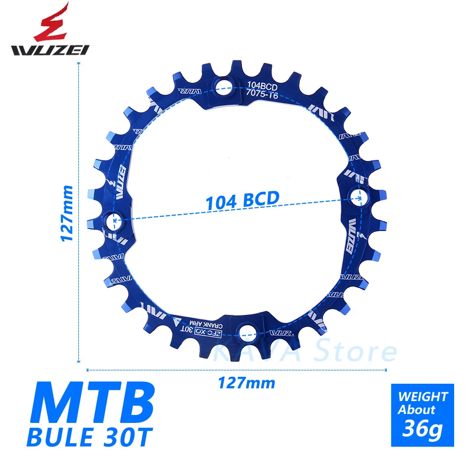 WUZEI велосипедная рукоятка 104BCD круглая форма узкая широкая 30T MTB цепь 7075-T6 велосипедная цепь велосипед круг коленчатый комплект одна пластина - Цвет: blue