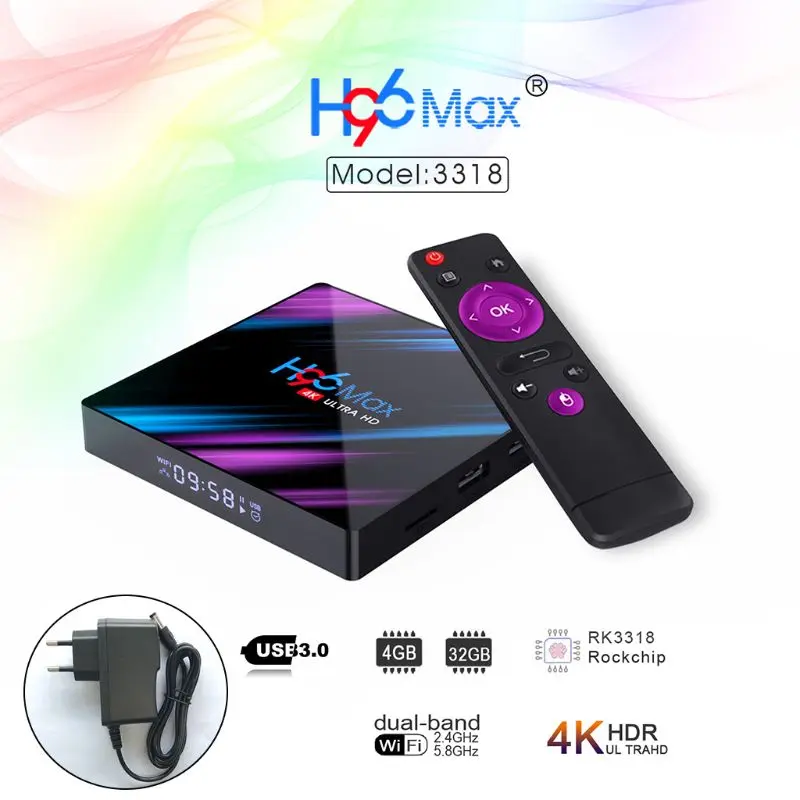 1 комплект H96 Max RK3318 Smart для Android 9,0 ТВ-приставка 2,4G/5G четырехъядерный WiFi Bluetooth телеприставка ультра 3D медиаплеер устройства - Цвет: 4NB700935-EU-B-32G