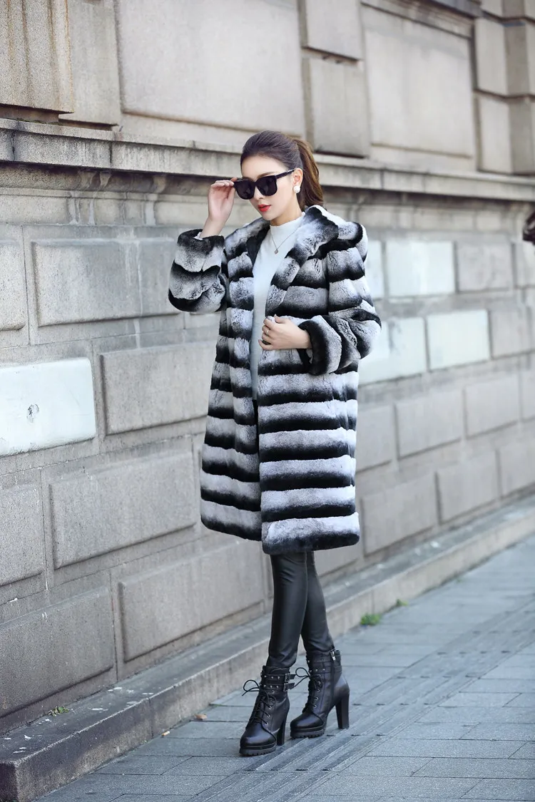 OFTBUY длинное пальто с натуральным мехом, зимняя куртка для женщин, натуральный мех кролика Рекс, верхняя одежда с капюшоном, Толстая теплая уличная одежда в полоску, повседневная одежда