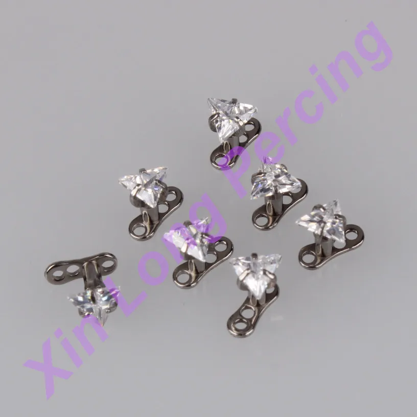 316L Surgical Steel Dermal Anchor 3 Prong Set Triangle CZ Piercing Body