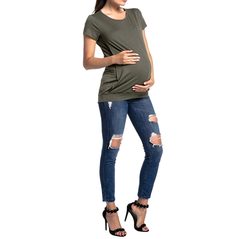 Short Sleeve Summer Maternity Nursing Tops Polyester Breastfeeding Solid Simple Clothes Easy To Feed Baby Can Be Worn Outside Short Sleeve Summer Maternity Nursing Tops Polyester Breastfeeding Solid Simple Clothes Easy To Feed Baby Can Be Worn Outside