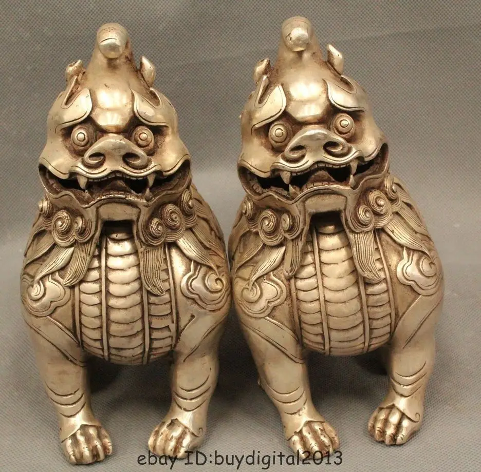 

DS 8" Chinese Fengshui Silver Zodiac Year Horse Money drawing Ru Yi Wealth Statue