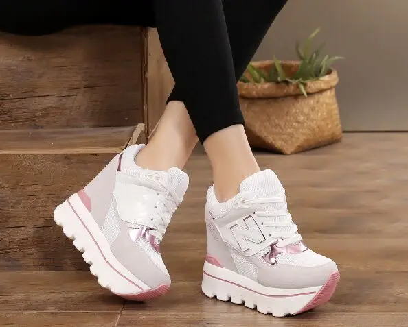 Woman Platform Shoes Hidden Heel Height Increasing Mesh Casual Wedges Shoes Female Chaussure Femme 11cm Heels Sneakers - Цвет: 01