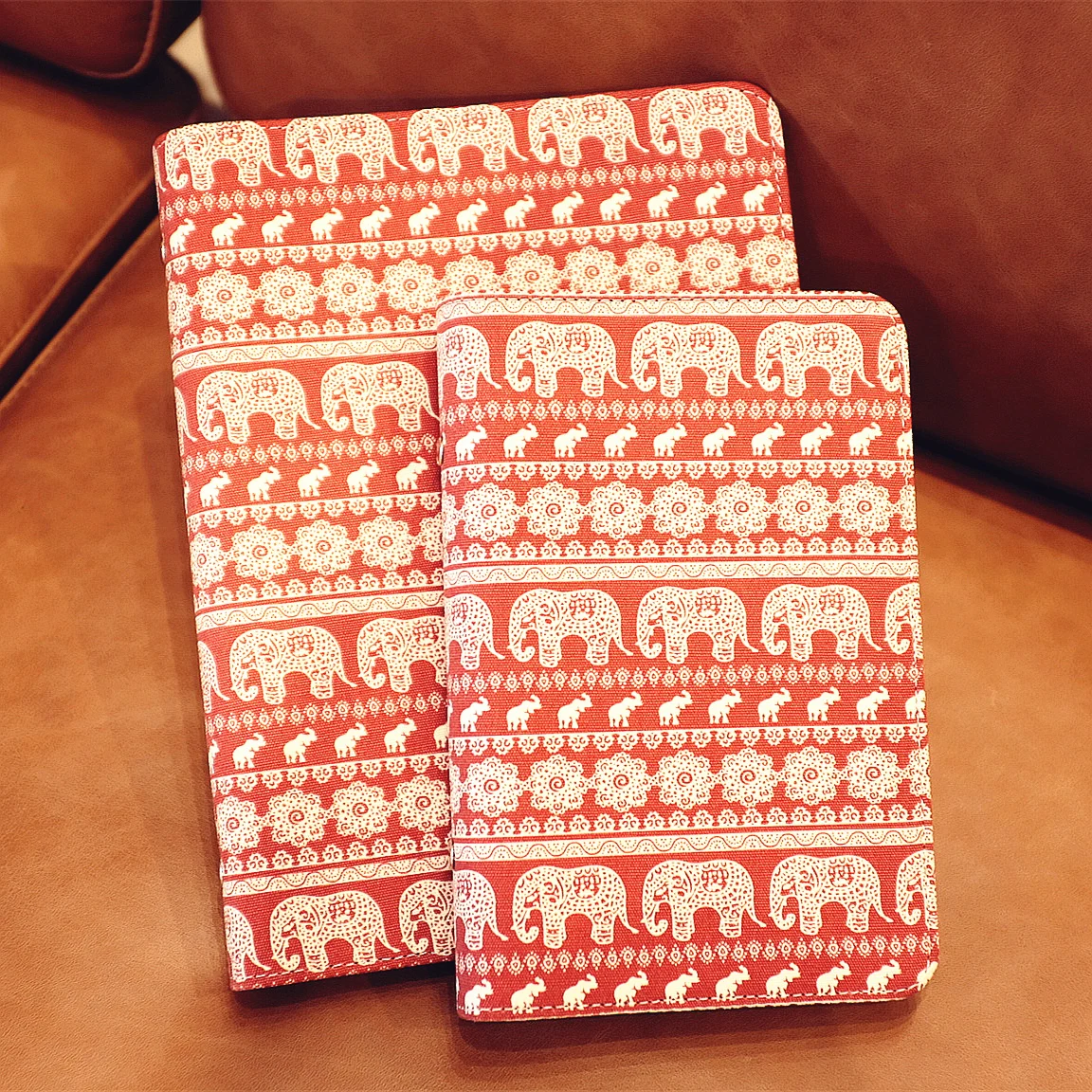 

"Elephant Park" Cute Linen Fabric Hard Cover Diary Loose Leaf Notebook Journal Study Notepad Stationery Girls Gift