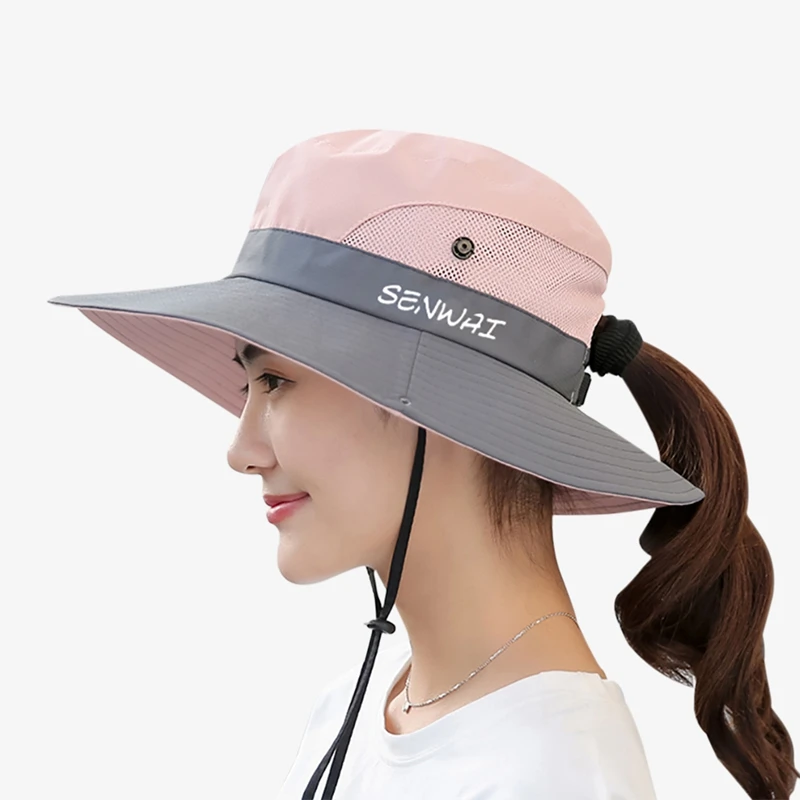 

Bucket Hat Wide Brim Quick Drying Breathable Gym Fitness Foldable Sunshade Sun Ponytail Cap Camping Sportswear Woman Men