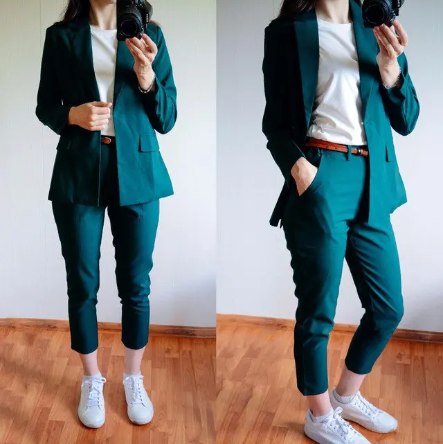 2018 Pure Color Simple Boyfriend Suit Jacket Small Seven Length Pants Clothes Covered Button Elegant Women Suit Femme