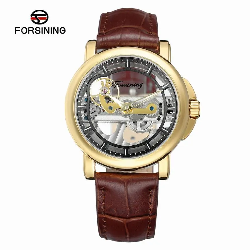 

Forsining Official Exclusive Sale Double Side Transparent Steampunk Design Automatic Watch for Men Sport Watch Genuine Leather