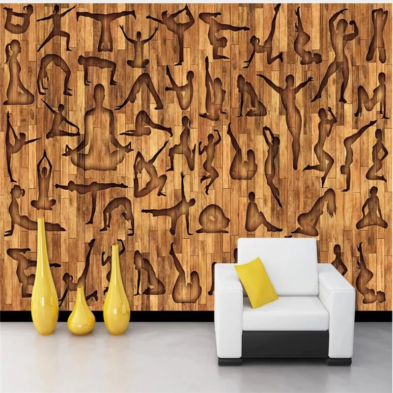 Custom 3D Wallpaper Fitness Yoga Leisure Club Wood Texture Background Wall Painting - Silk Waterproof Material... Custom 3D Wallpaper Fitness Yoga Leisure Club Wood Texture Background Wall Painting - Silk Waterproof Material...