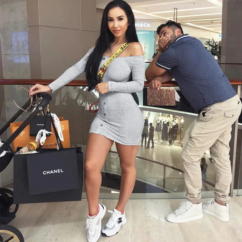 Summer Dress 2021 Kylie Jenner Gray Sheath Off Shoulder Dresses Long Sleeve Mini Club Party Jurken Vintage Bodycorn Dresses Aliexpress