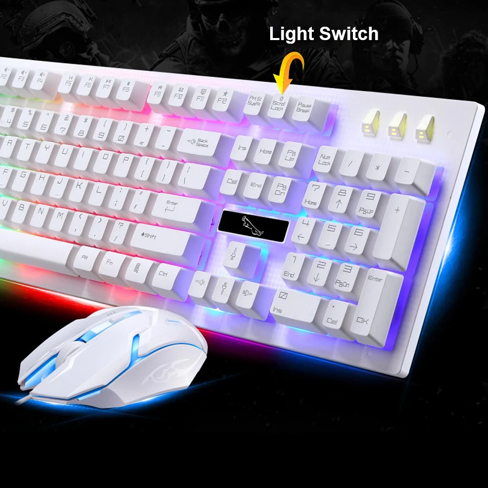 

Wired USB PC Gamer Suspension Mechanical Feel Keyboard And Mouse Set Photoelectric Laptop Computer Backlit 104 key Keyboard Mice