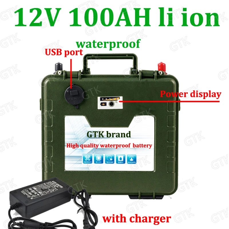 Водонепроницаемый usb спортивные 12 V 100AH литий-ионный аккумулятор li-ion для инвертор оборудование для беспроводной связи на солнечной батарее+ 10A Зарядное устройство