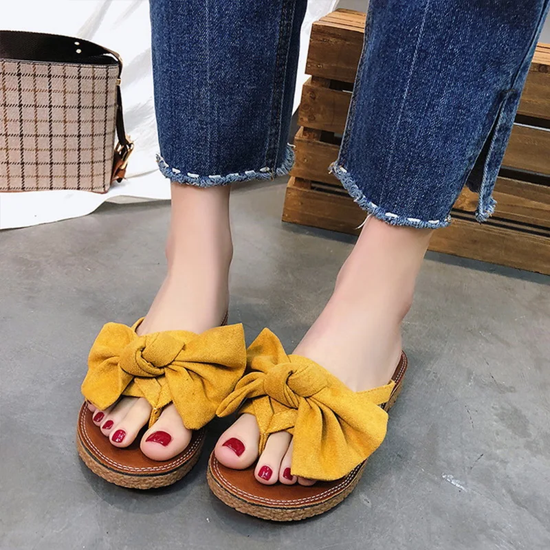 

Oeak Women Bow Summer Sandals Slipper Flip-flops Beach Shoes 2019 New Fashion Female Casual flower Slipper chanclas mujer