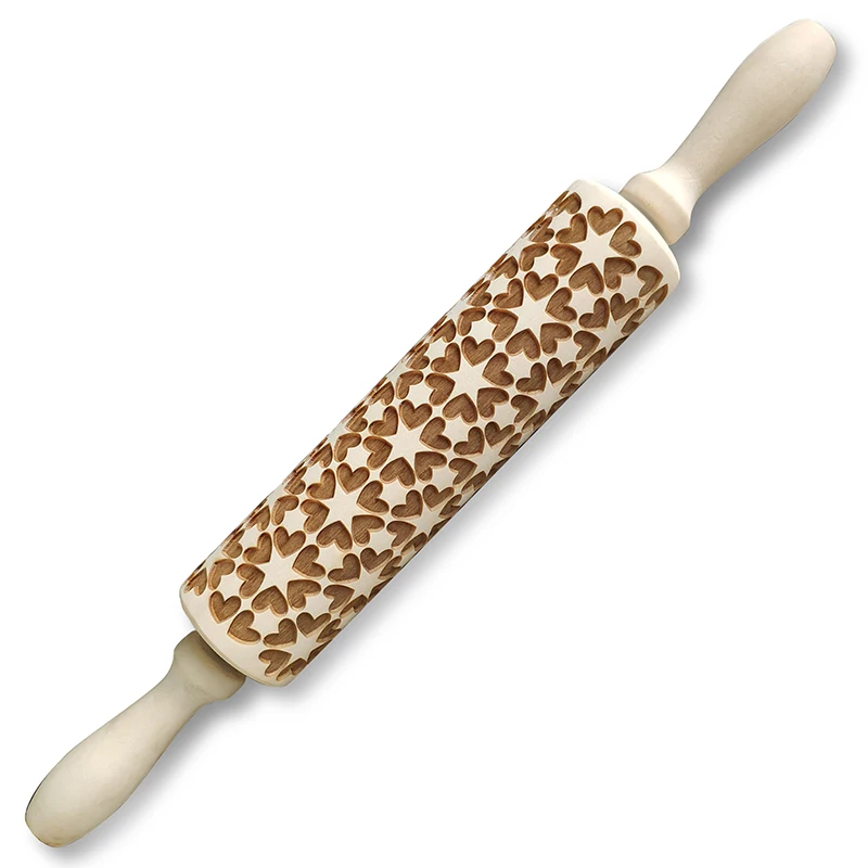 Dreamy Heart Shape Wooden Embossed Rolling Pin For Baking Cute and