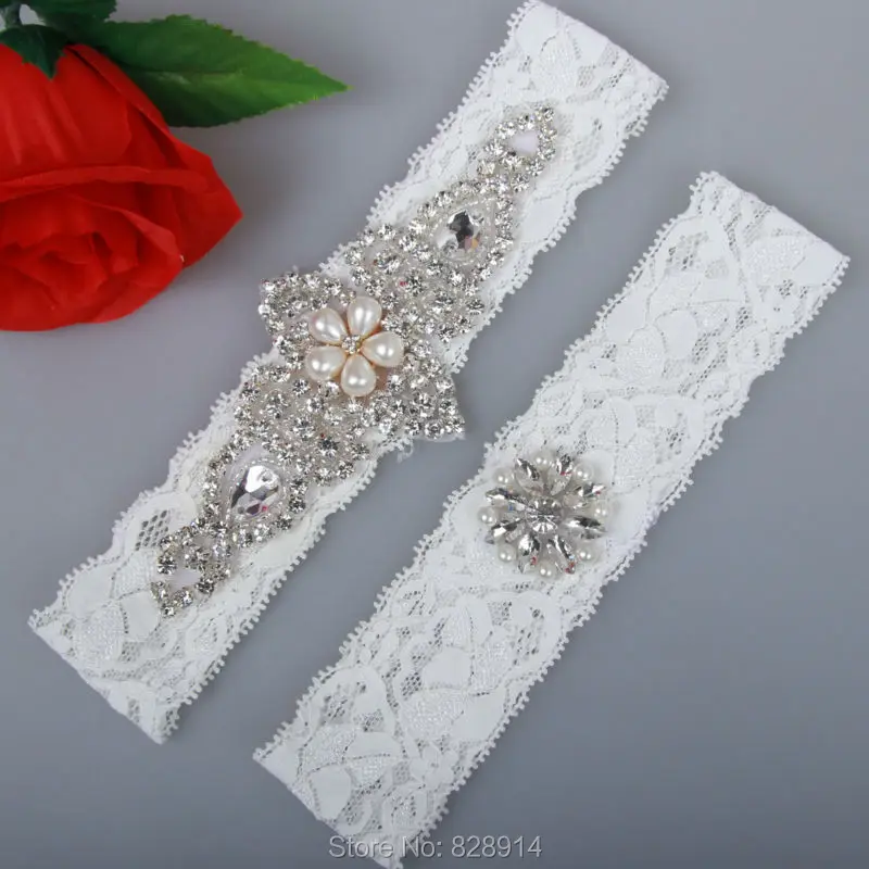 Clear Rhinestones Beaded Lace Wedding Garter Set Including