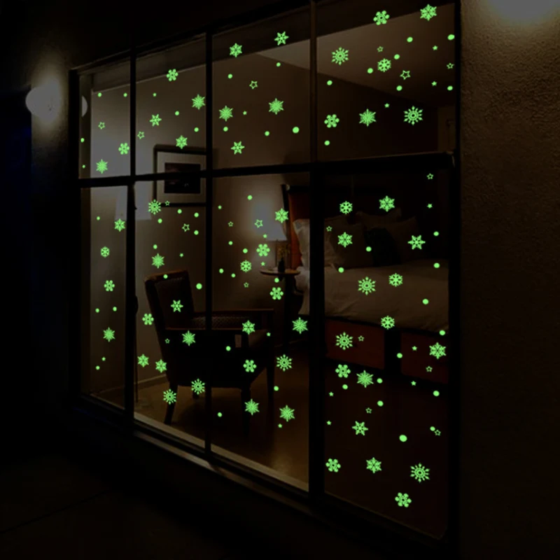 

2019 New Year Merry Christmas Decorations For Home Luminous Snowflake Background Decorative Sticker Removable Navidad Natal