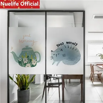 

50x200cm cat and teapot pattern glass film office bathroom kindergarten kitchen living room bedroom shop glass window film N3