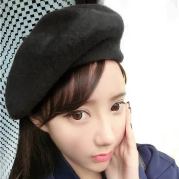 

New Fashion Beret Hats Solid Color Warm Wool Winter Thin Wool Women Girl Beret French Artist Beanie Hat Cap femme 2018 Sping Hot