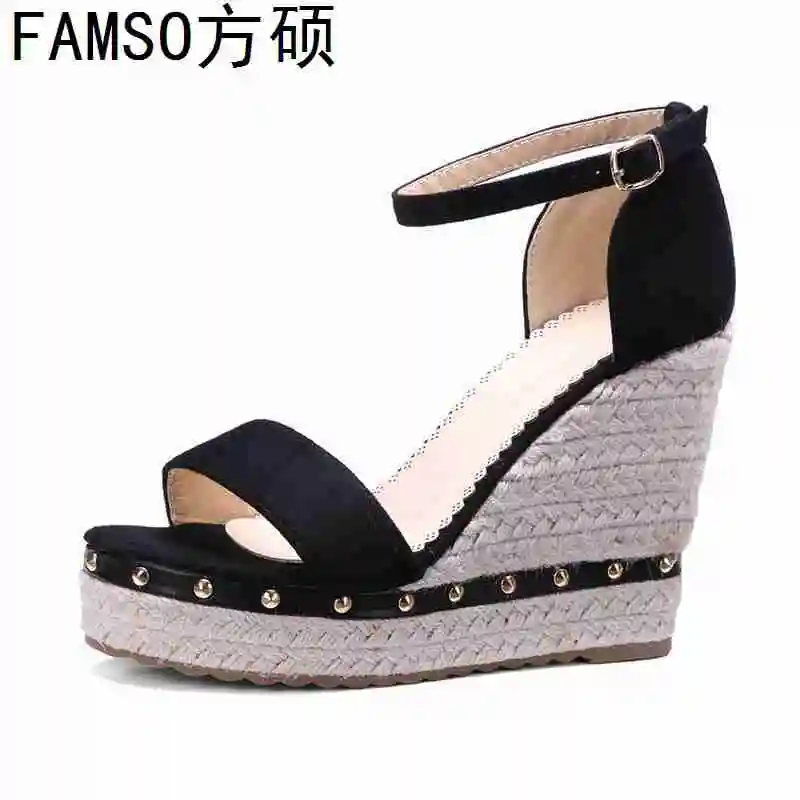 

FAMSO 2019 New Arrival Women Wedges Sandals Ankle Strap Top Fashion Platforms Pumps Summer Lady High Heels Sandals Shoes