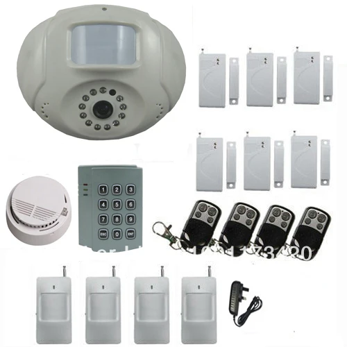 PYW Wireless GSM MMS SMS alarm with camera monitor MINI Model 300K pixels digit 16zone wireless detectors |